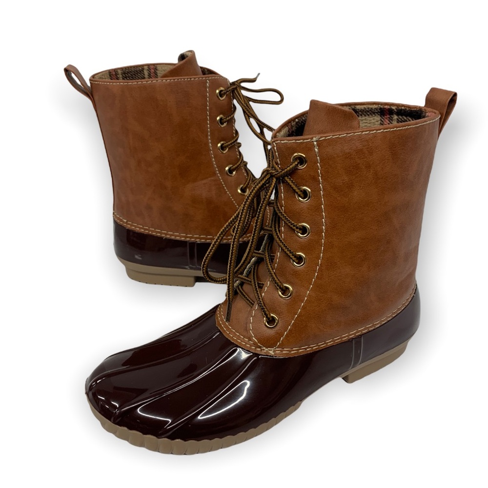 Yoki Dylan Brown Plaid Women’s Lace-Up Rain Duck Boots Size 7.5 Worn Once!